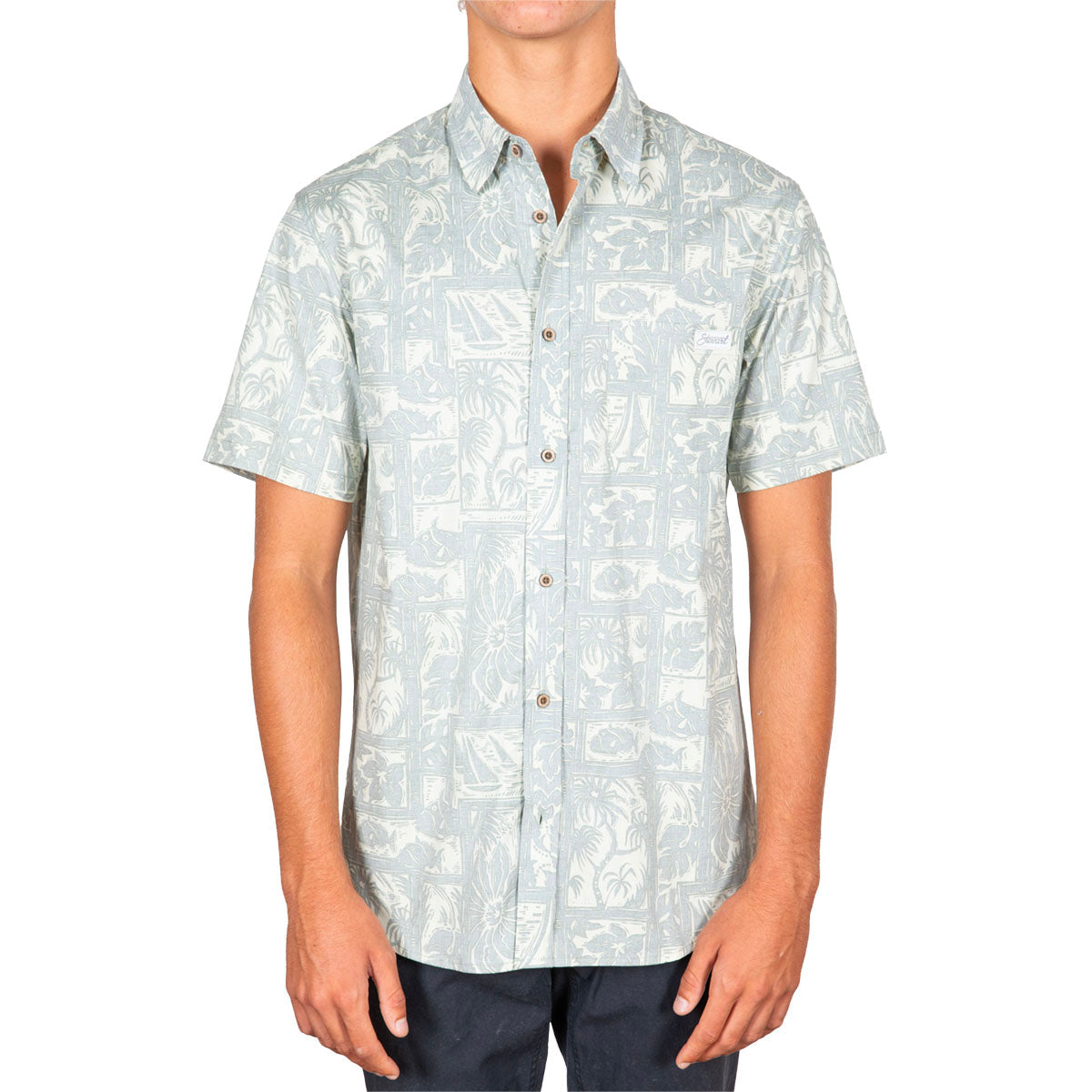  STEWART MEN'S OFFSHORE OLIVE BUTTON-UP SHIRT(Stewart Mens Offshore Olive Button Up Shirt)