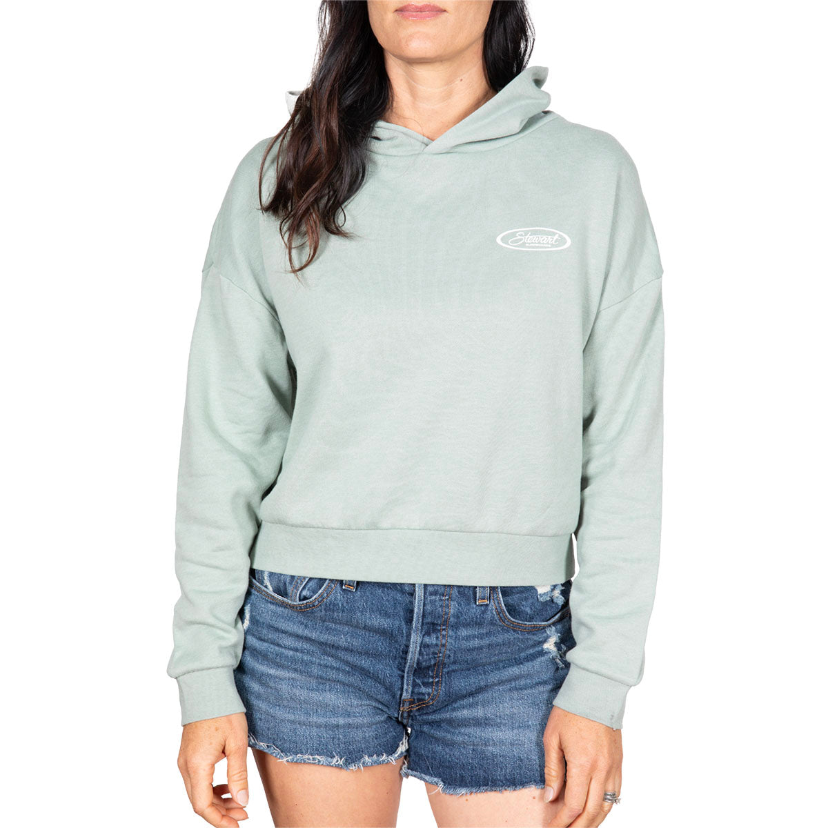  STEWART SURF OVAL WOMEN'S CROP HOODED SWEATSHIRT(Stewart Surf Oval Womens Crop Hooded Sweatshirt)