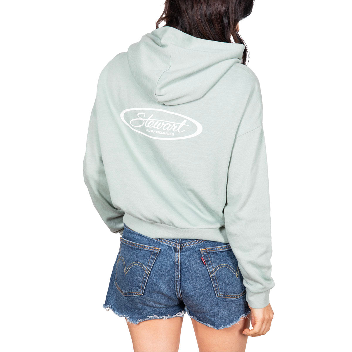  STEWART SURF OVAL WOMEN'S CROP HOODED SWEATSHIRT(Stewart Surf Oval Womens Crop Hooded Sweatshirt)