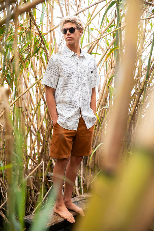  STEWART MAKAHA WOVEN BUTTON-UP SHIRT(Stewart Natural Makaha Woven Button Up Shirt)