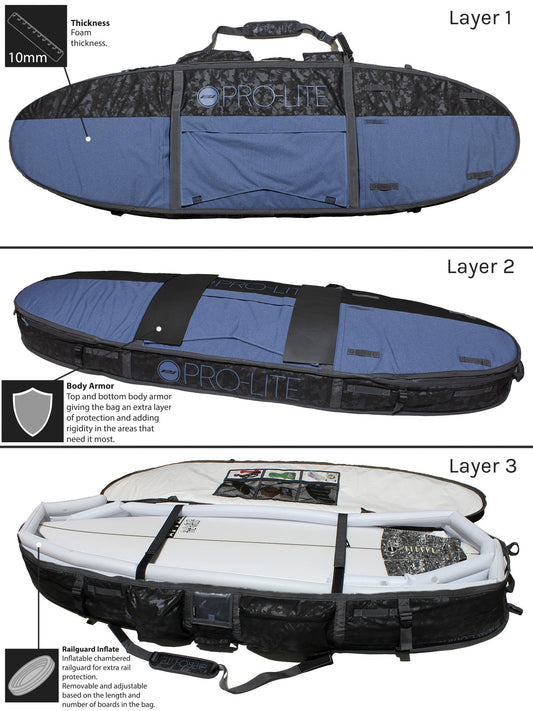 PRO-LITE ARMORED FINLESS COFFIN TRAVEL BOARD BAG TRIPLE/QUAD (3-4+ BOARDS)(Copy Of Pro Lite Armored Finless Coffin Travel Board Bag Double Triple 2 3 Boards)