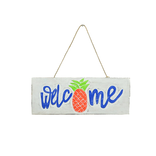  HAND-CARVED WOODEN PINEAPPLE WELCOME SIGN(Bamboo Source Hand Carved Wooden Pineapple Welcome Sign)