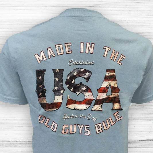  OLD GUYS RULE - STONE BLUE MADE IN USA T-SHIRT(Copy Of Old Guys Rule Poker Chip T Shirt 1)