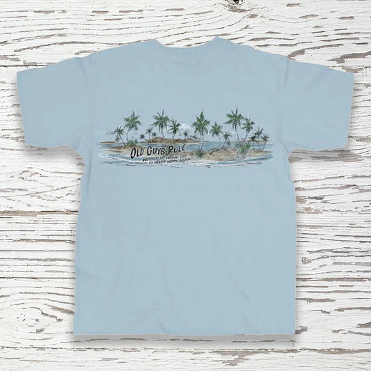 OLD GUYS RULE - LIGHT BLUE PALM BAND T-SHIRT(Copy Of Old Guys Rule Plays With Trucks T Shirt)